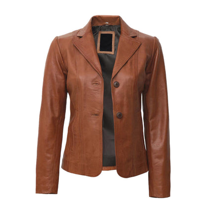 Button Tan Leather Jacket