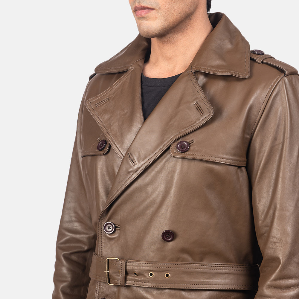 Royson Brown Leather Duster Coat