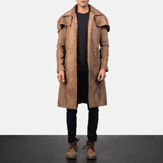Army Brown Leather Duster