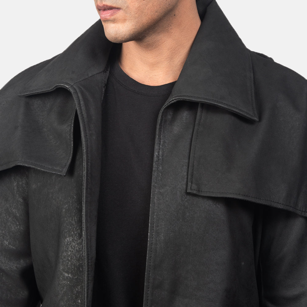 Classic Distressed Black Leather Duster