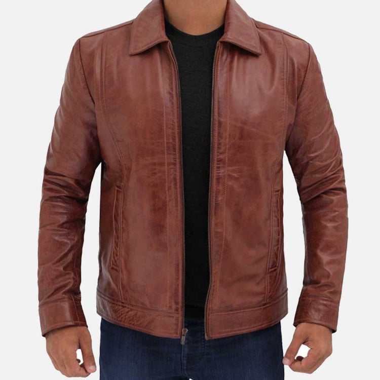 Collar Brown Leather Jacket
