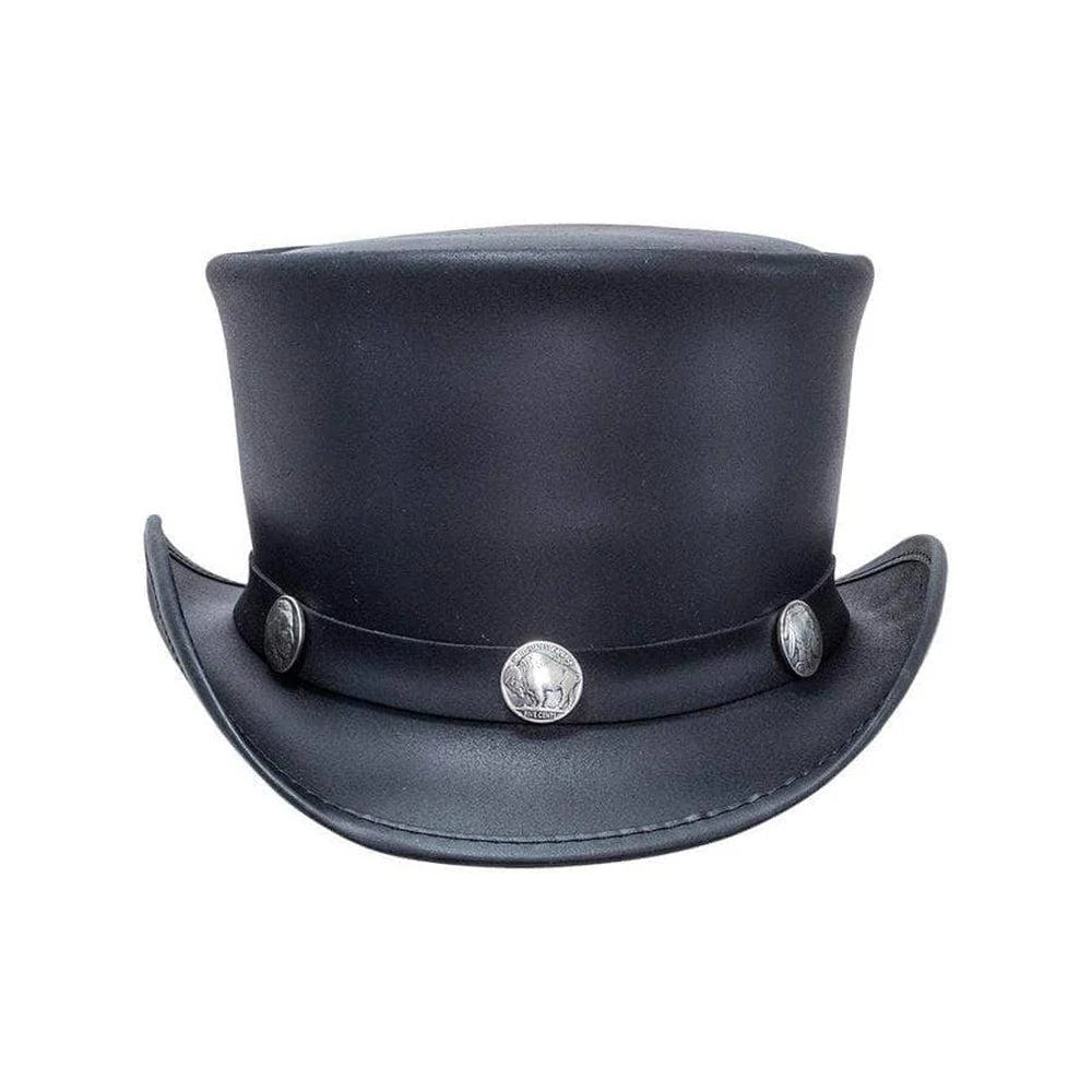 Mens Leather Top Hat with Buffalo Nickel Hat Band Top Hat