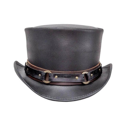 Mens Leather Top Hat Ring Chain Band Top Hat