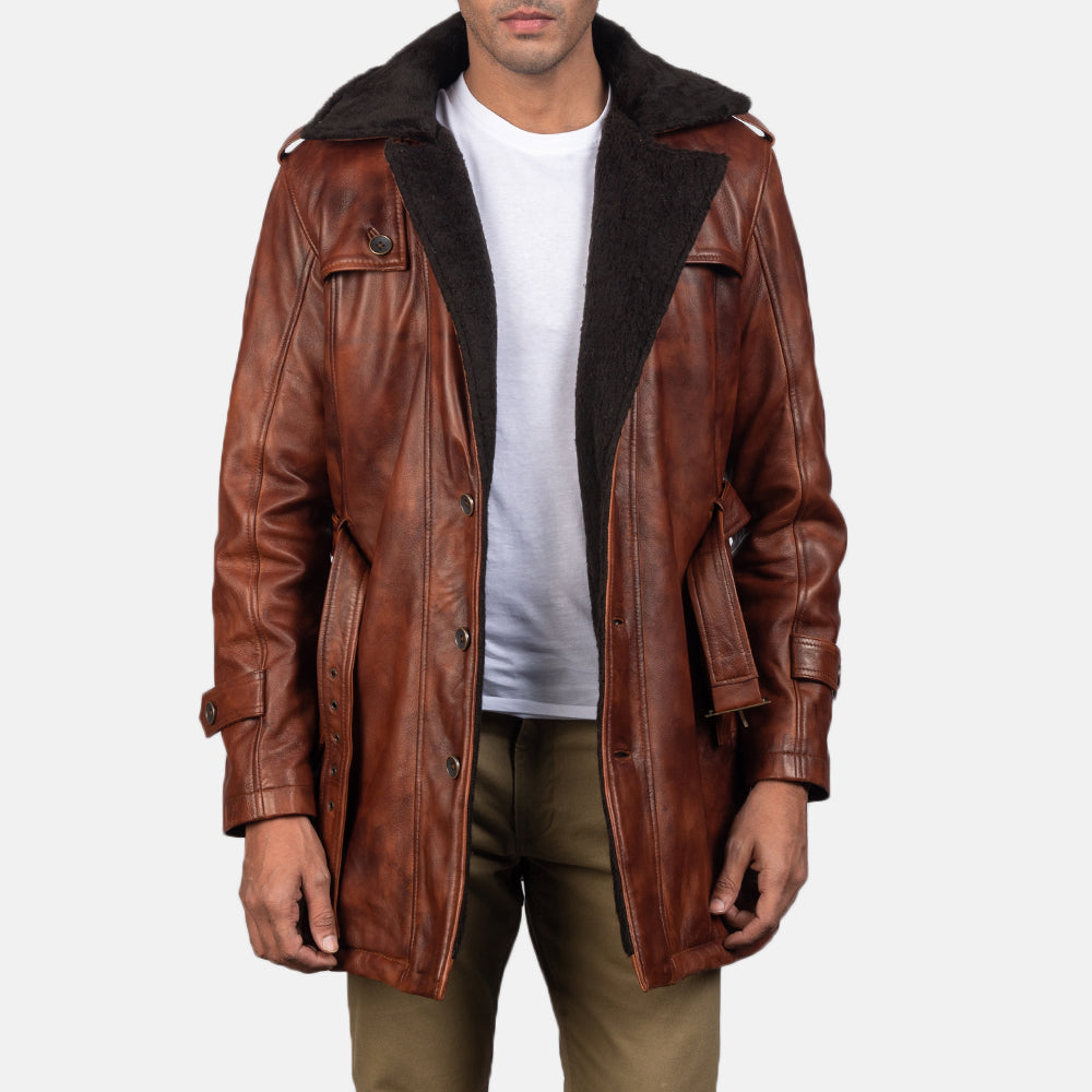 Hunter Distressed Brown Fur Leather Coat