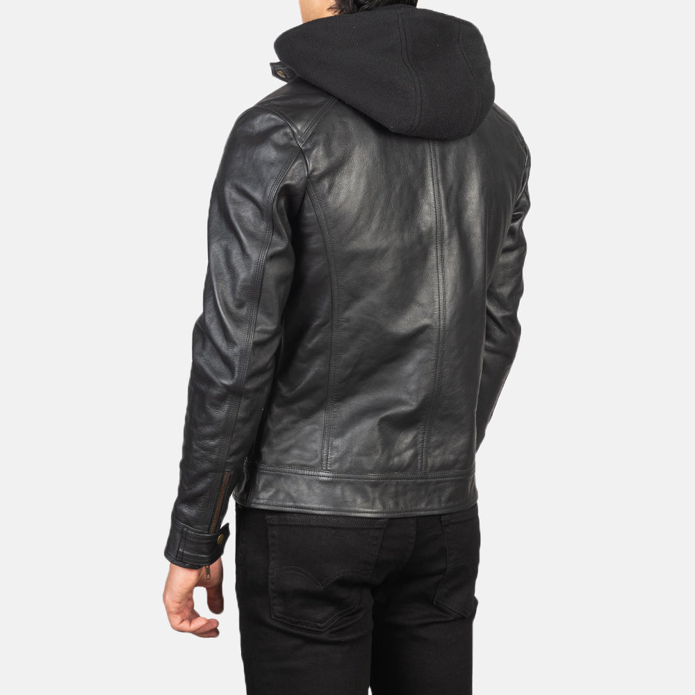 Hector Black Hooded Leather Biker Jacket
