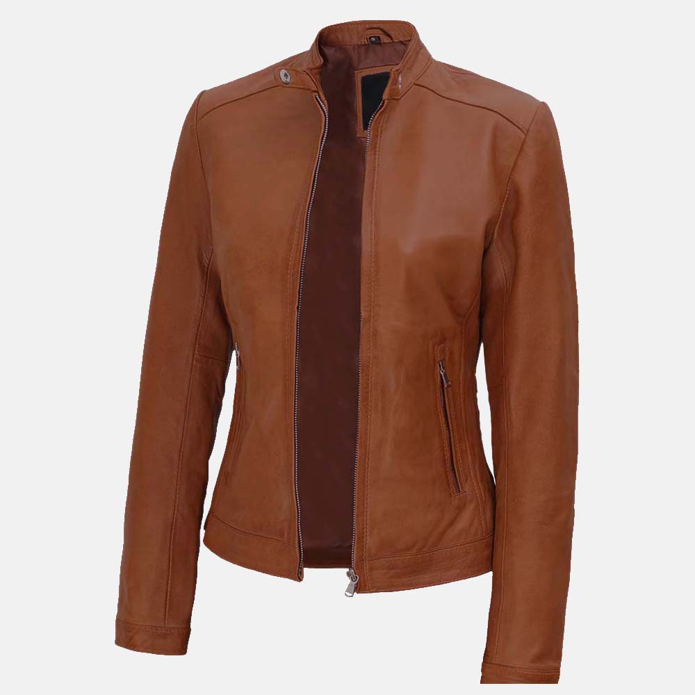 Ladies Cognac Leather Jacket