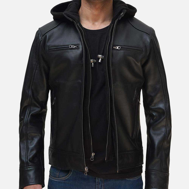Men Leather Cafe Jacket