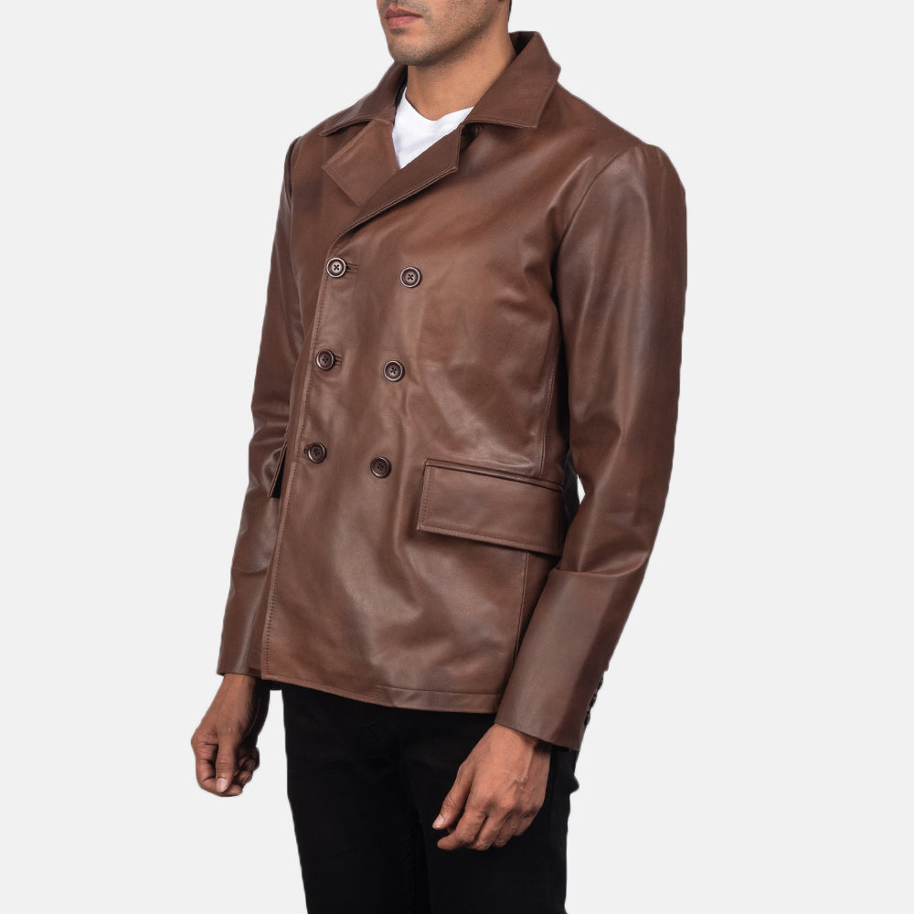 Mr. Bailey Brown Leather Naval Peacoat