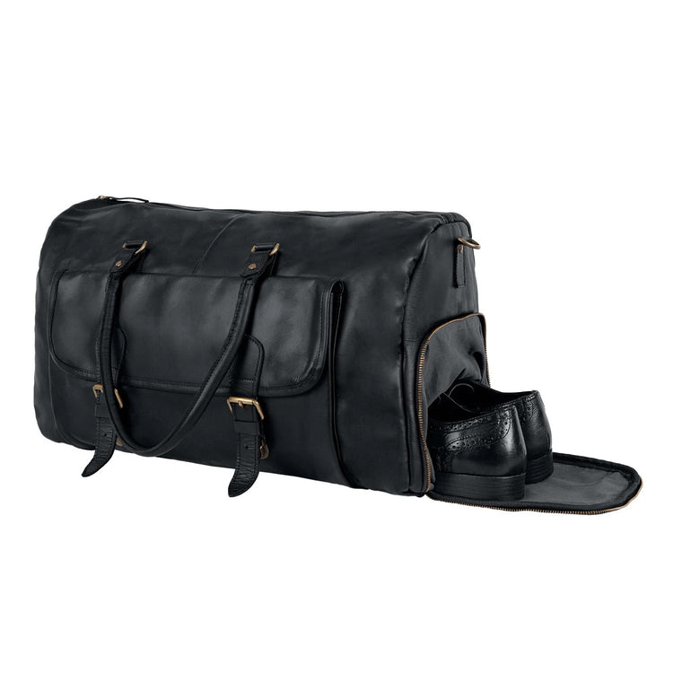 Personalized Black Leather Travelling Bag