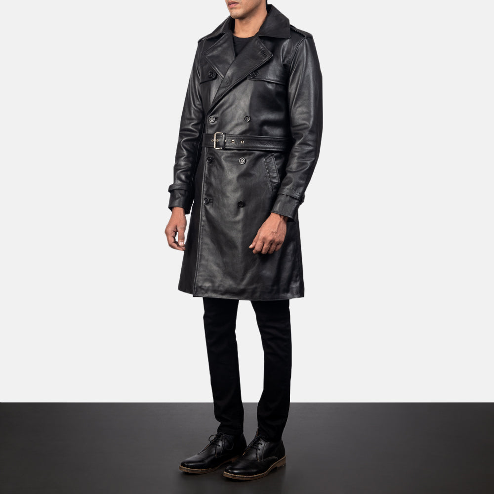 Royson Black Leather Duster Coat