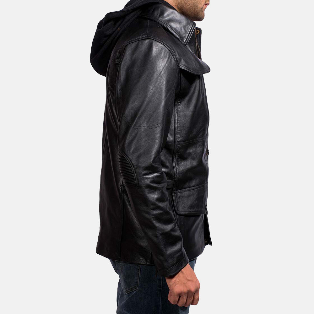 Moulder Hooded Black Leather Jacket