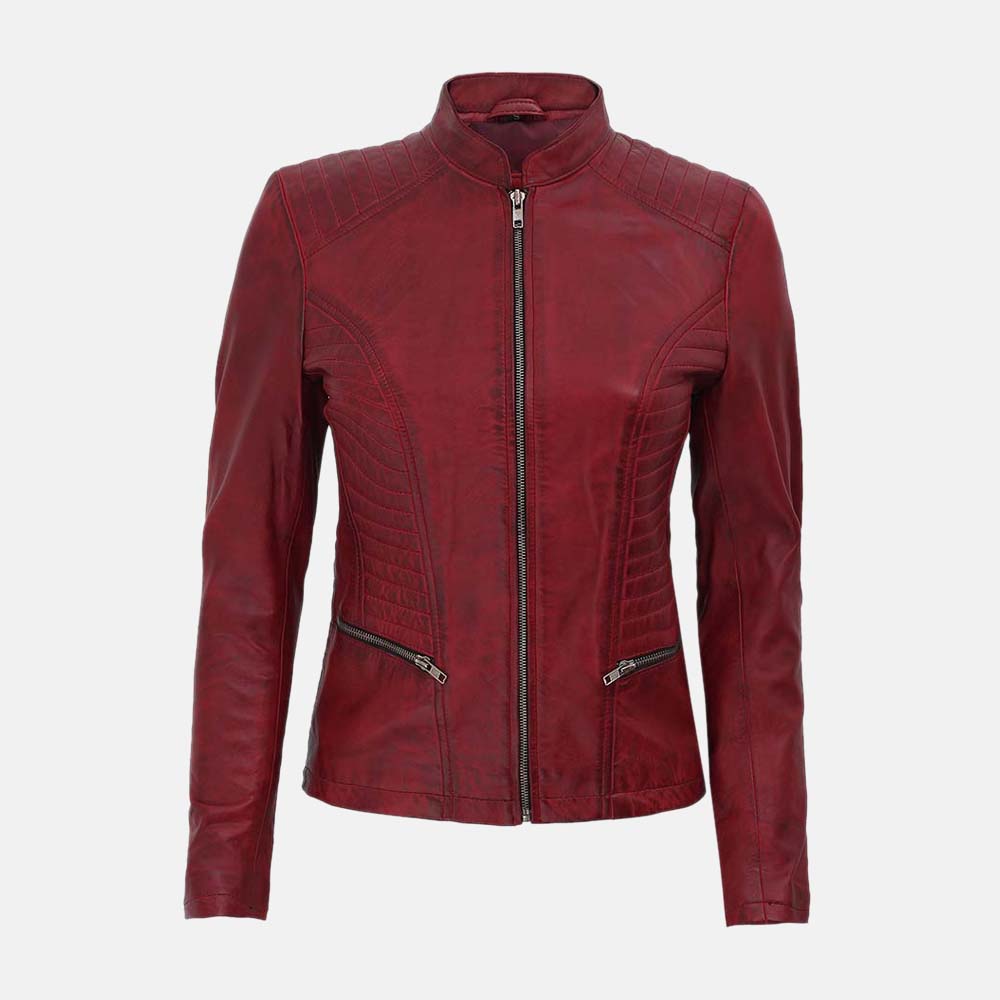 Women Maroon Leather Jacket