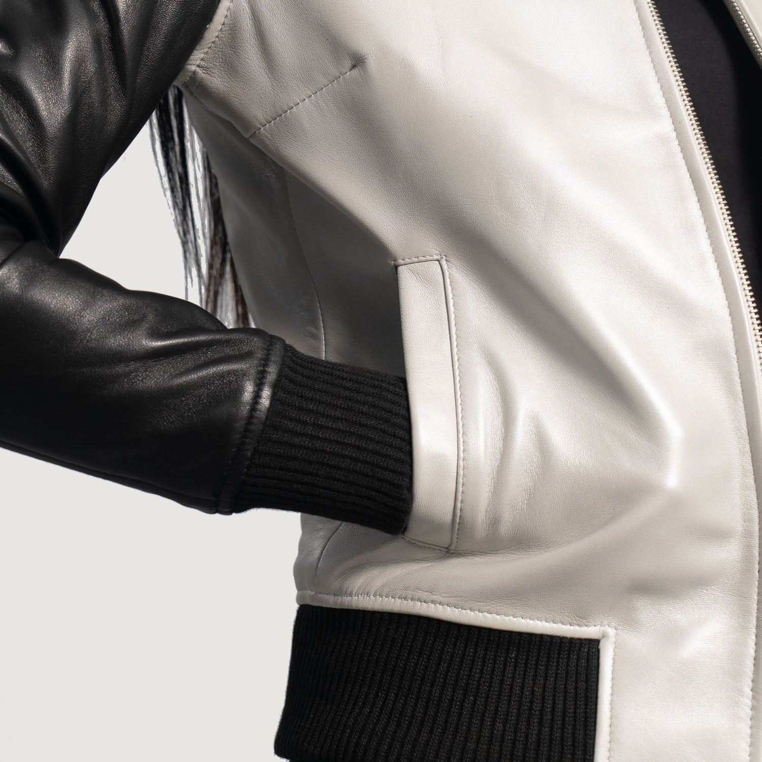 Cole Silver Leather Bomber Jacket