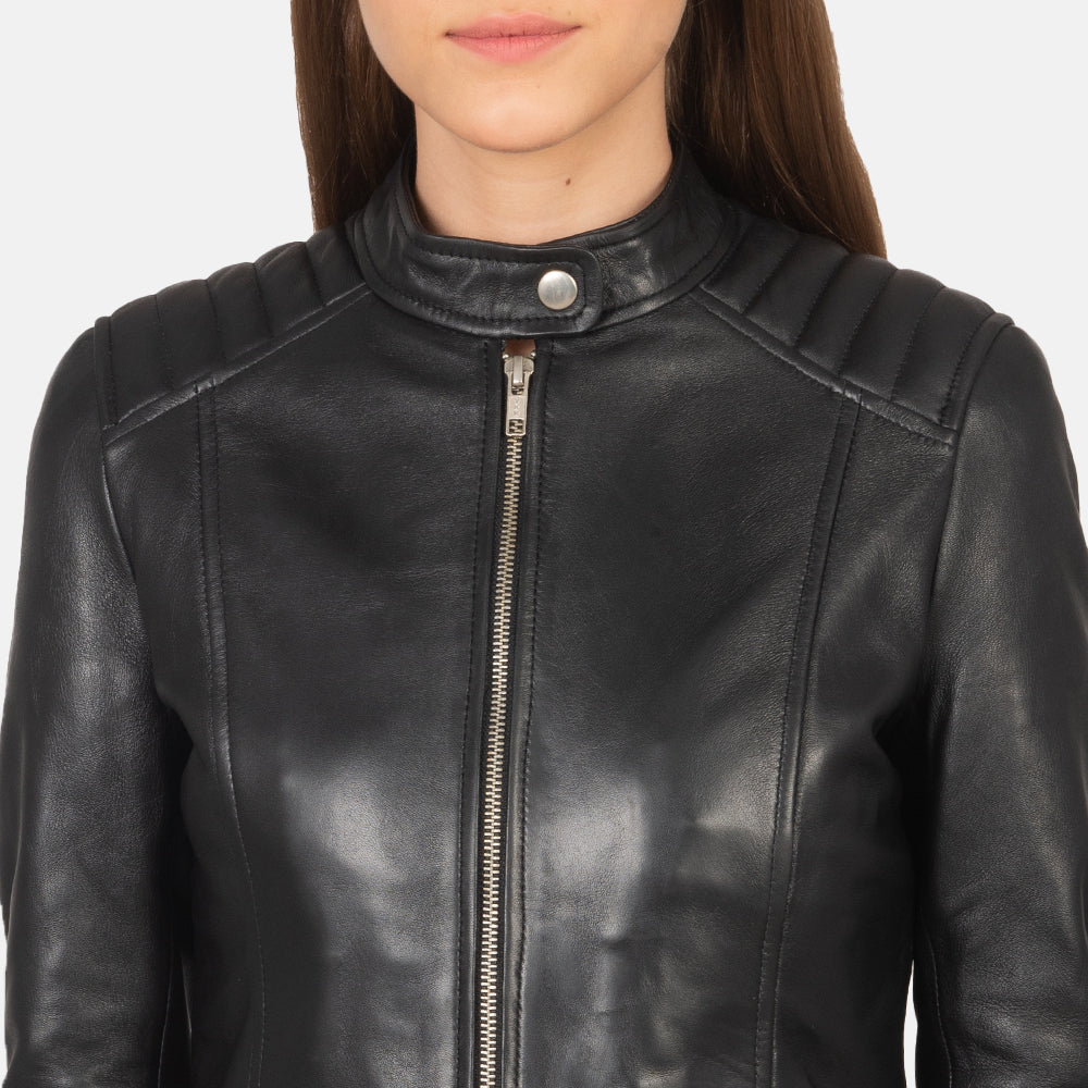 Kelsee Black Leather Biker Jacket