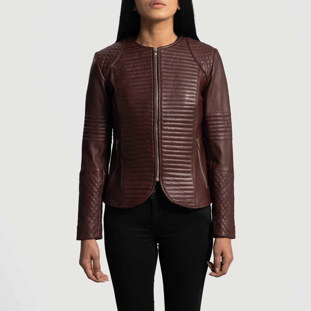 Nexi Quilted Maroon Leather Jacket