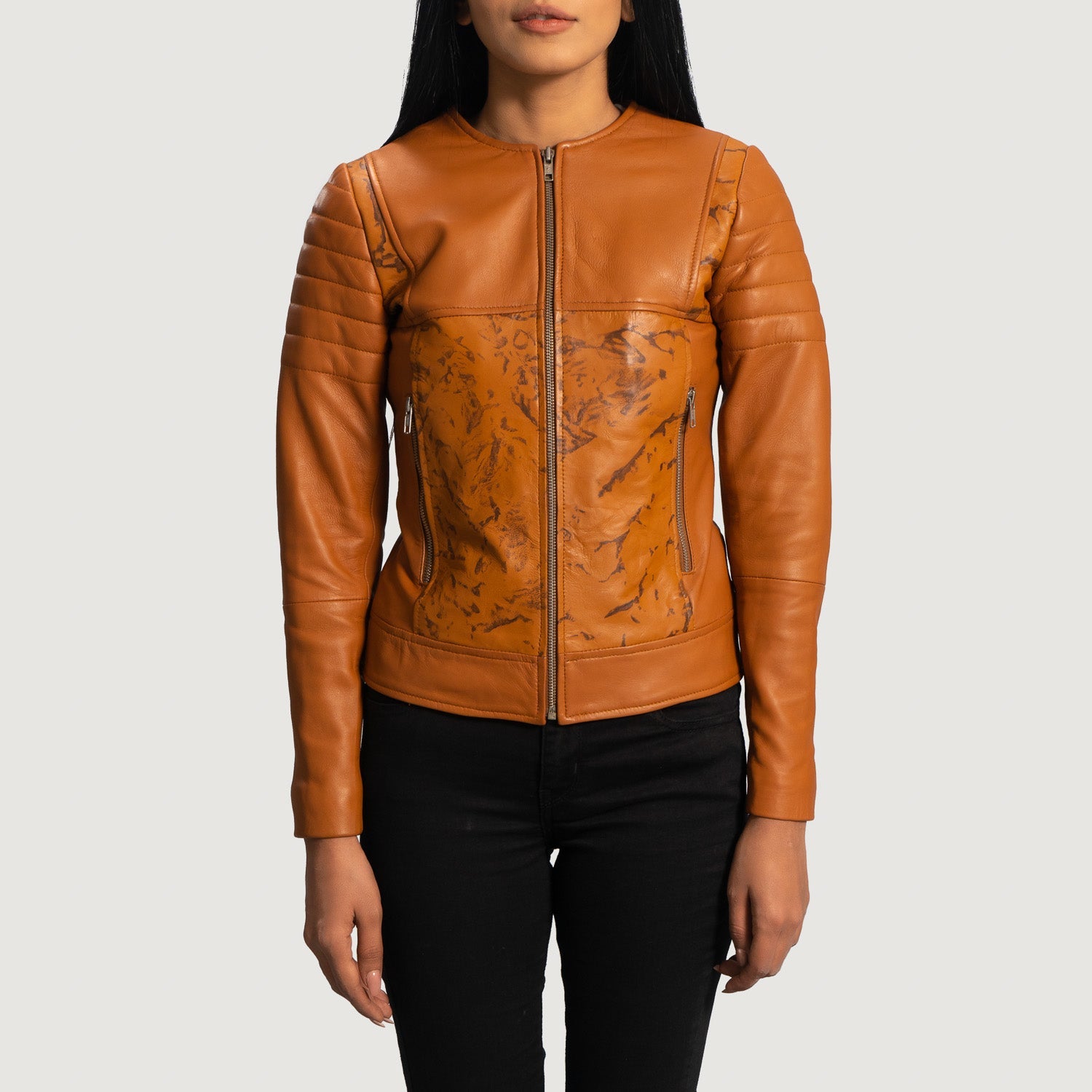Sandy Tan Dye Leather Biker Jacket
