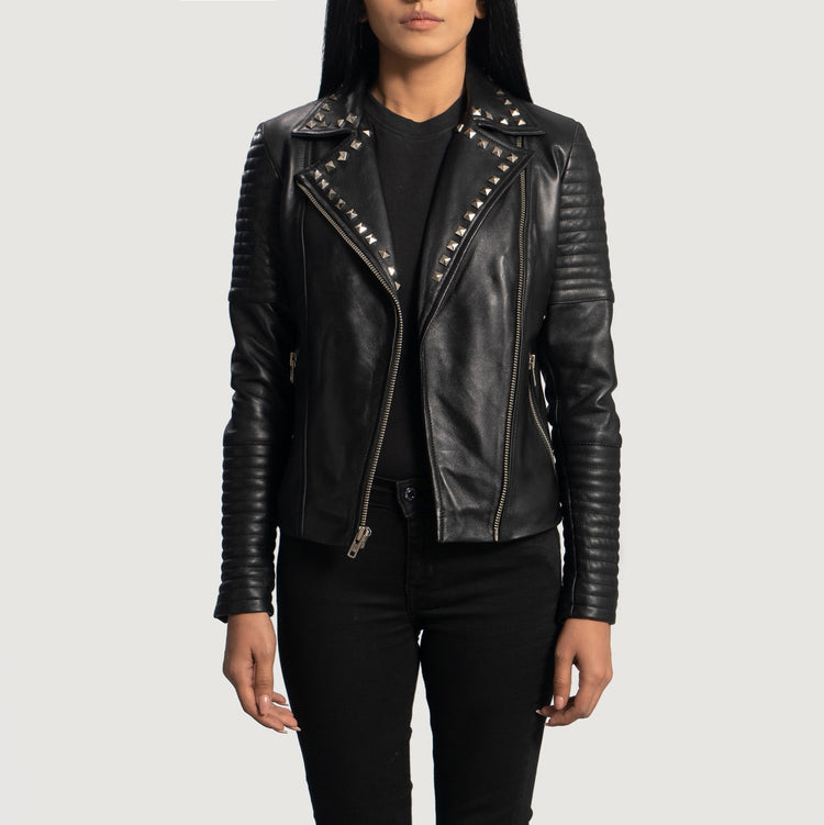 Sally Mae Studded Black Leather Biker Jacket