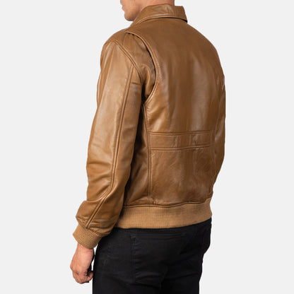 Coffmen Olive Brown A2 Leather Bomber Jacket