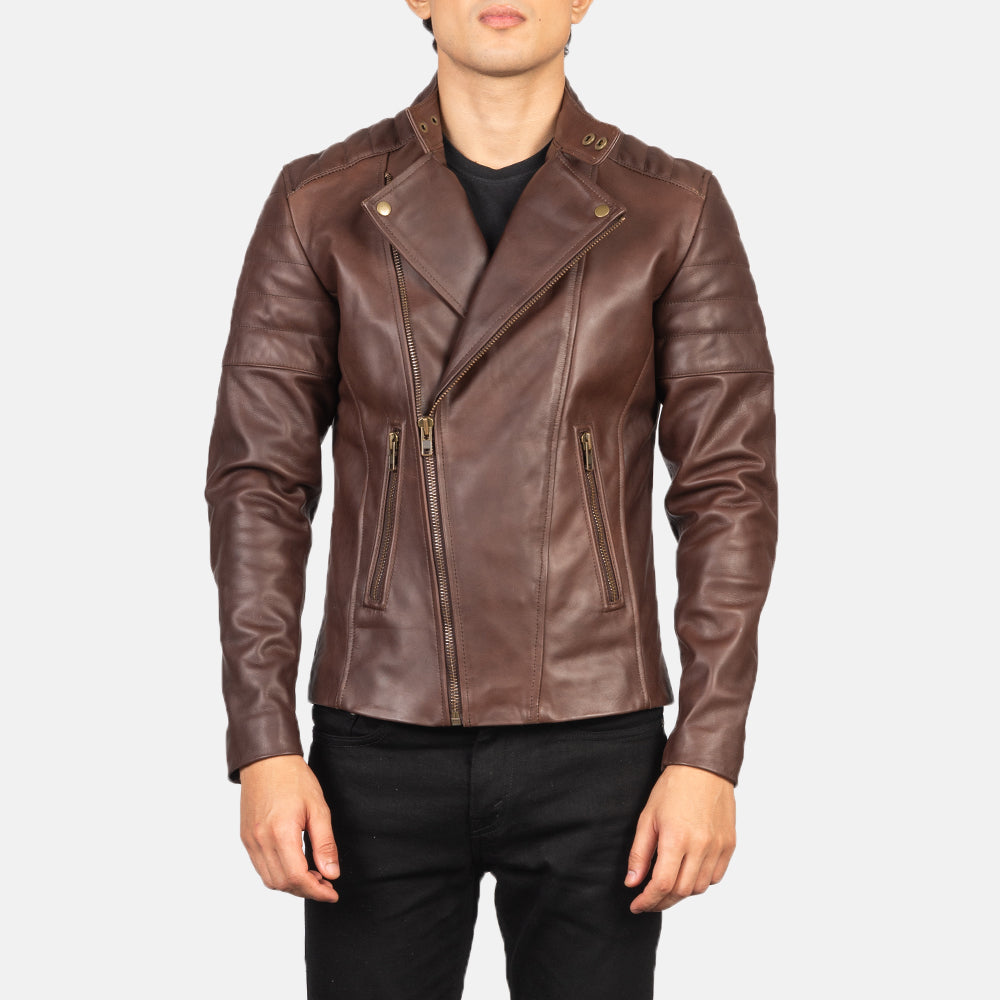 Faisor Brown Leather Biker Jacket