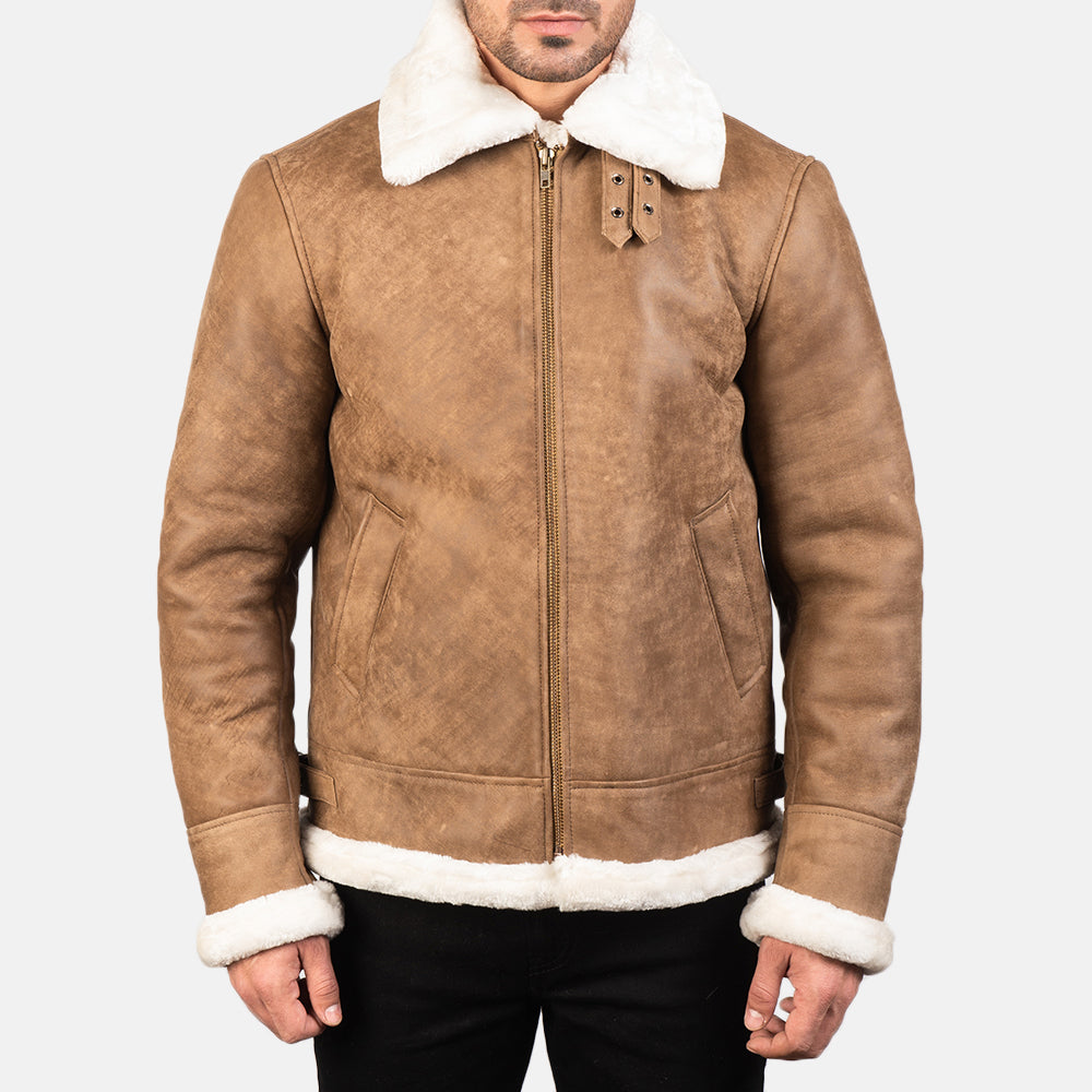 Francis B-3 Distressed Brown Leather Bomber Jacket
