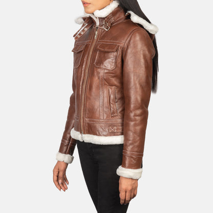 Fiona Brown Hooded Shearling Leather Jacket