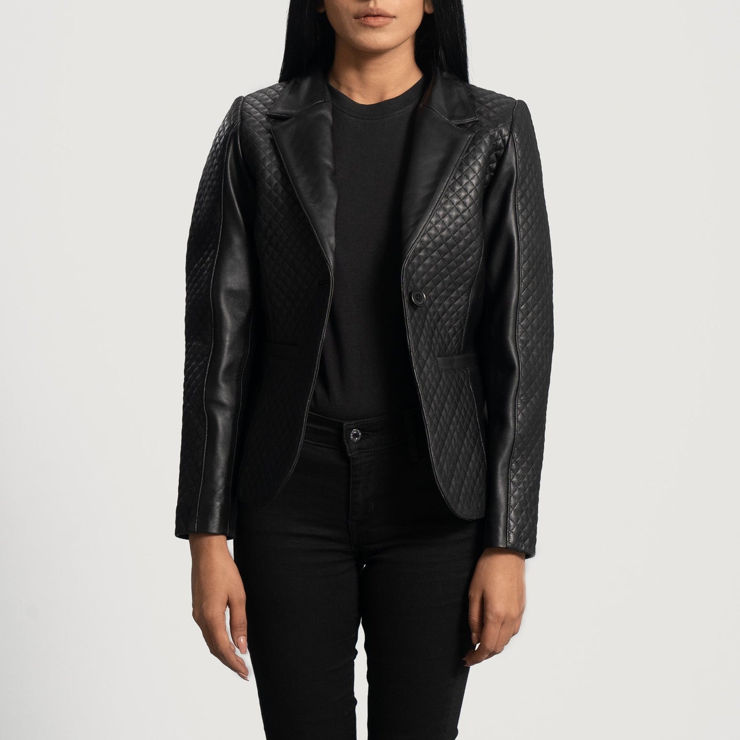 Cora Quilted Black Leather Blazer