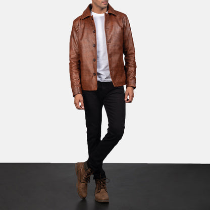 Waffle Brown Leather Jacket