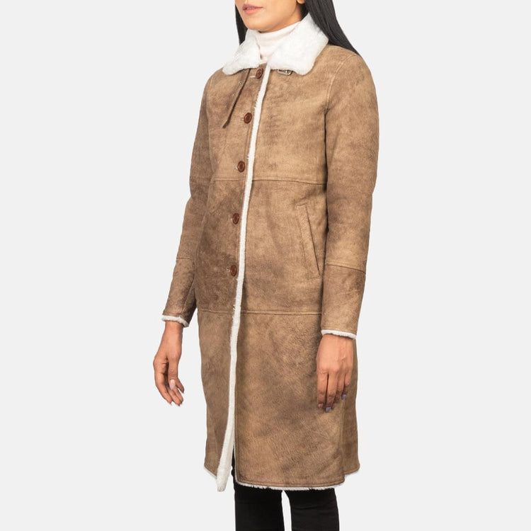 Alina Shearling Brown Leather Coat