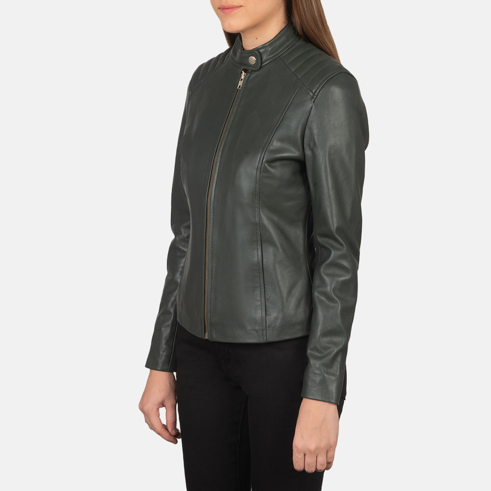 Kelsee Green Leather Biker Jacket