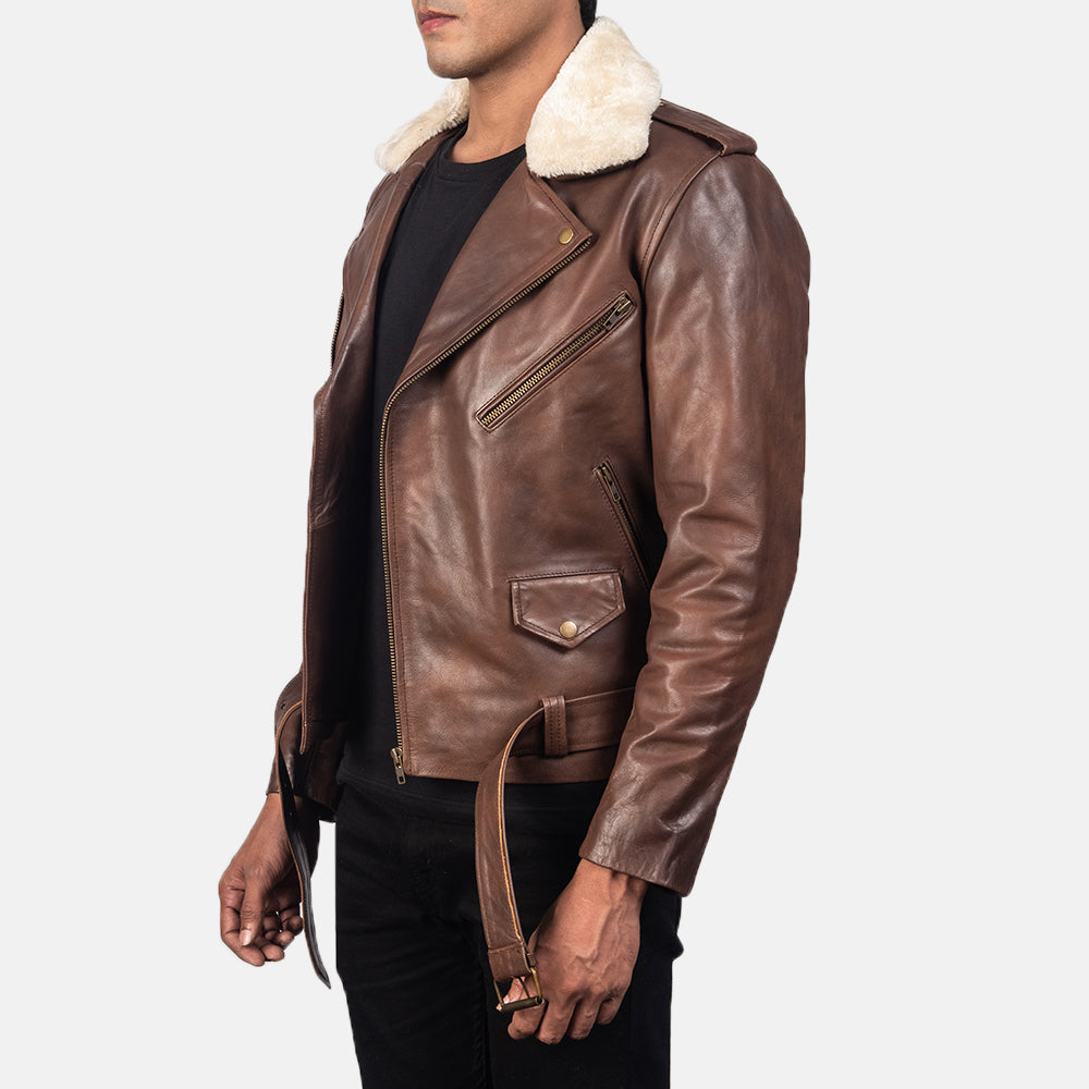 Furton Brown Leather Biker Jacket