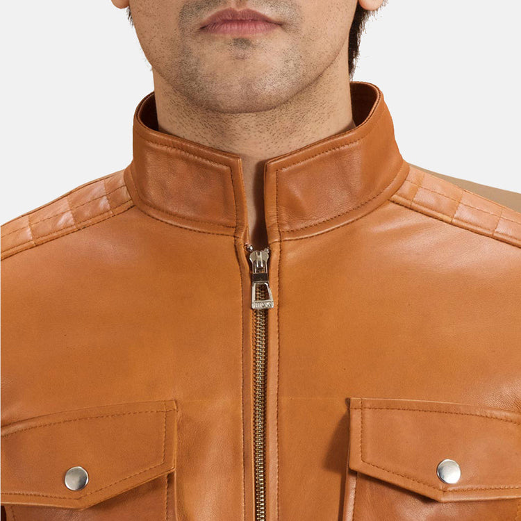 Voltex Tan Leather Biker Jacket