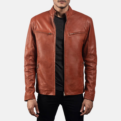 Ionic Tan Brown Leather Biker Jacket