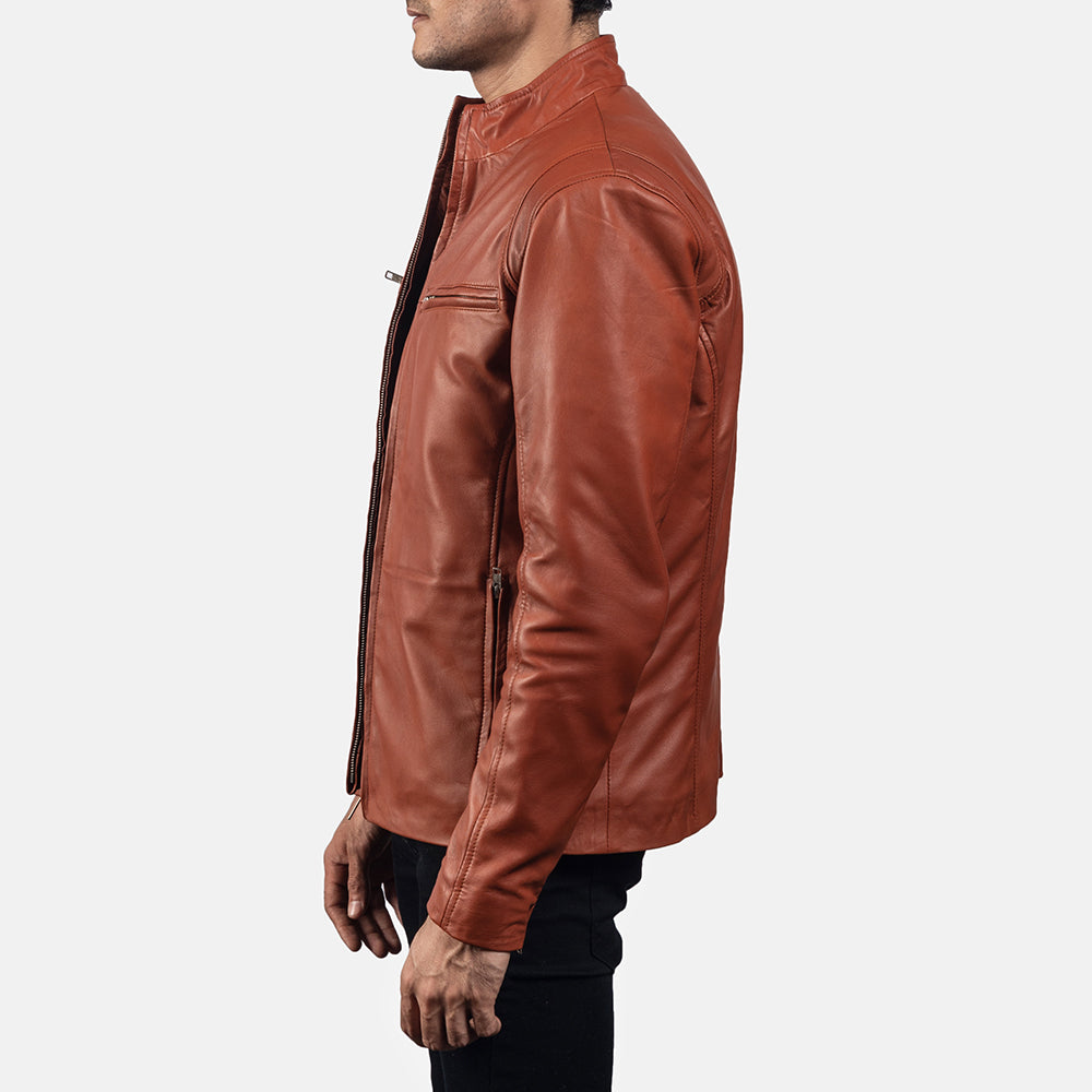Ionic Tan Brown Leather Biker Jacket
