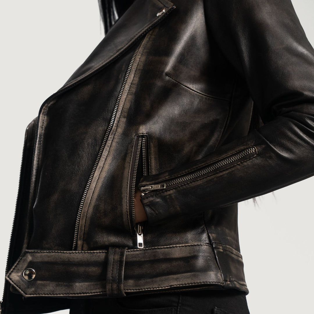 Rumy Distressed Brown Leather Biker Jacket