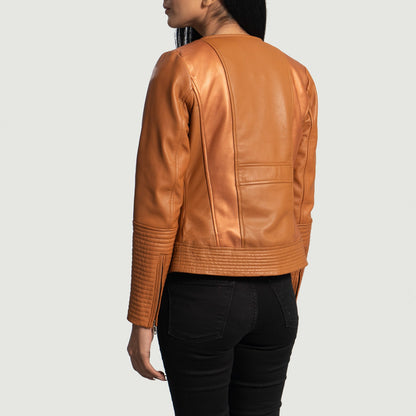 Sleeky Clean Tan Leather Biker Jacket