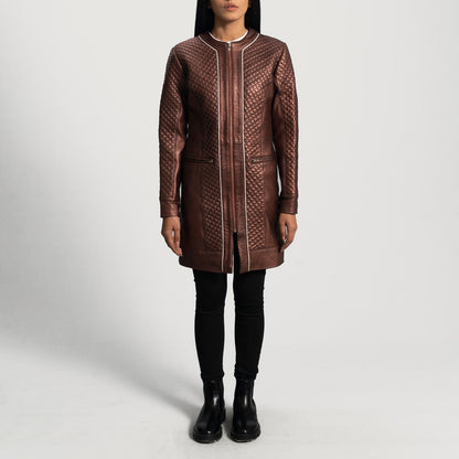 Trudy Lane Quilted Maroon Leather Coat