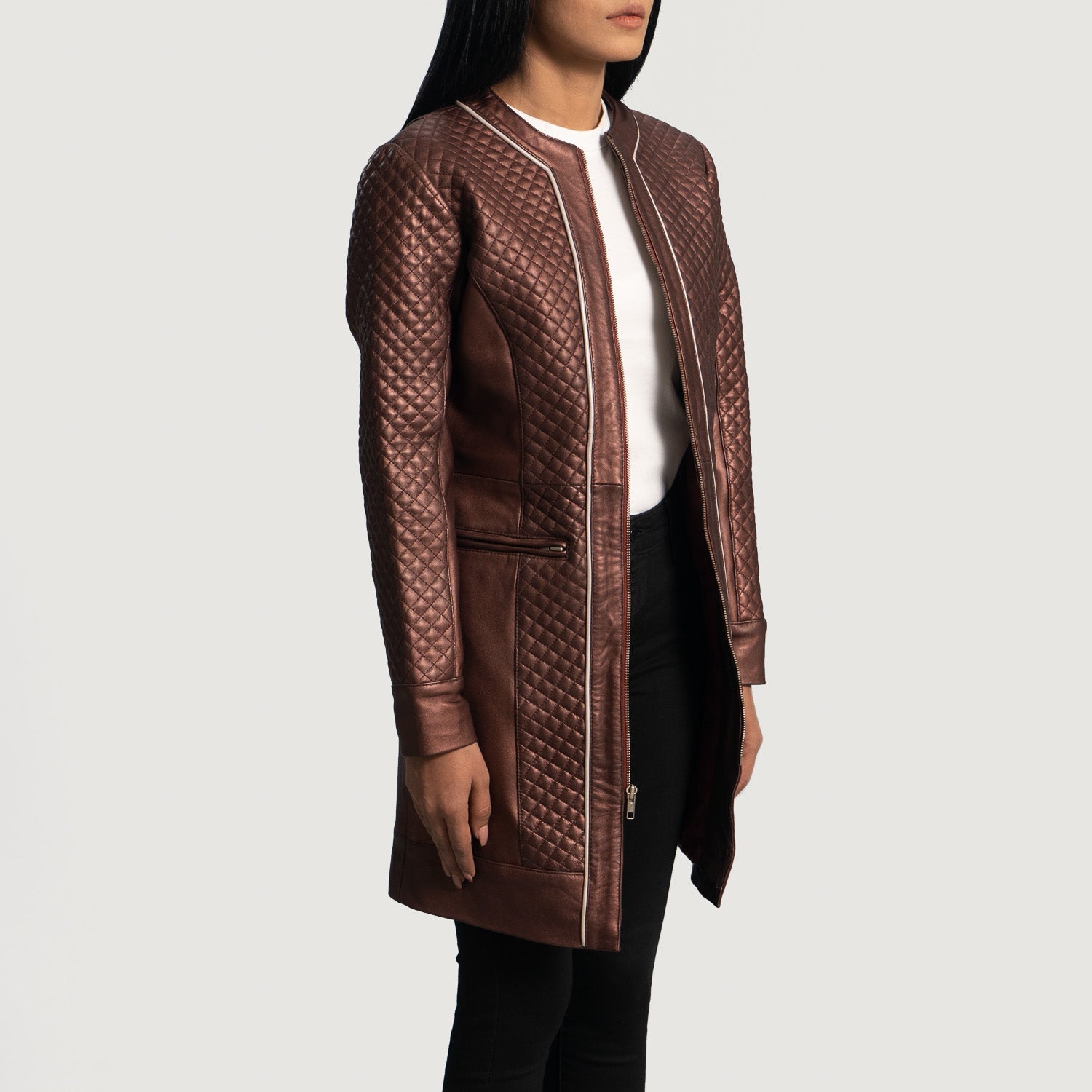 Trudy Lane Quilted Maroon Leather Coat