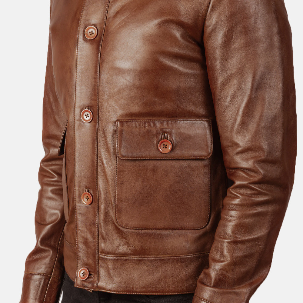 Columbus Brown Leather Bomber Jacket