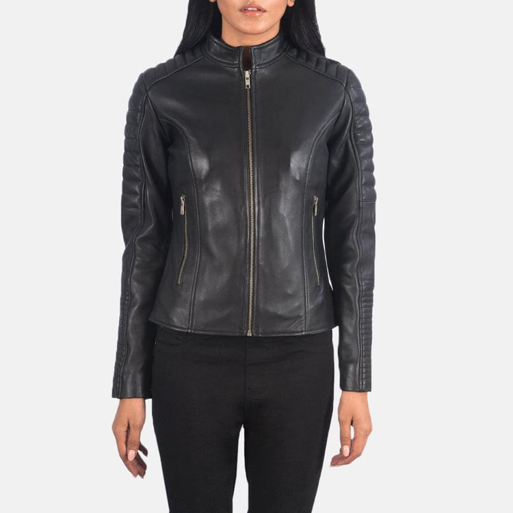 Adalyn Quilted Black Leather Biker Jacket