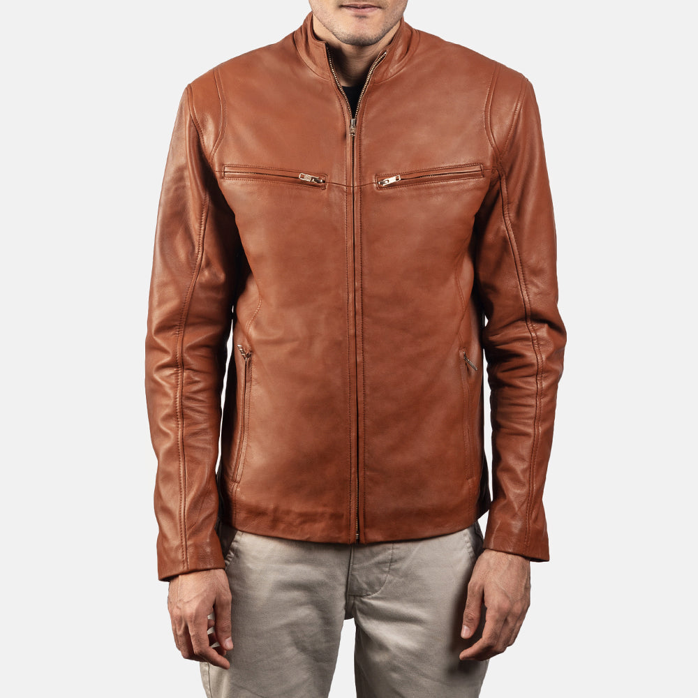 Ionic Brown Leather Biker Jacket