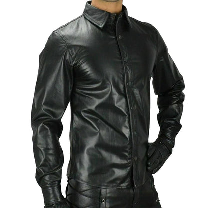 Black Leather Police Military Shirt