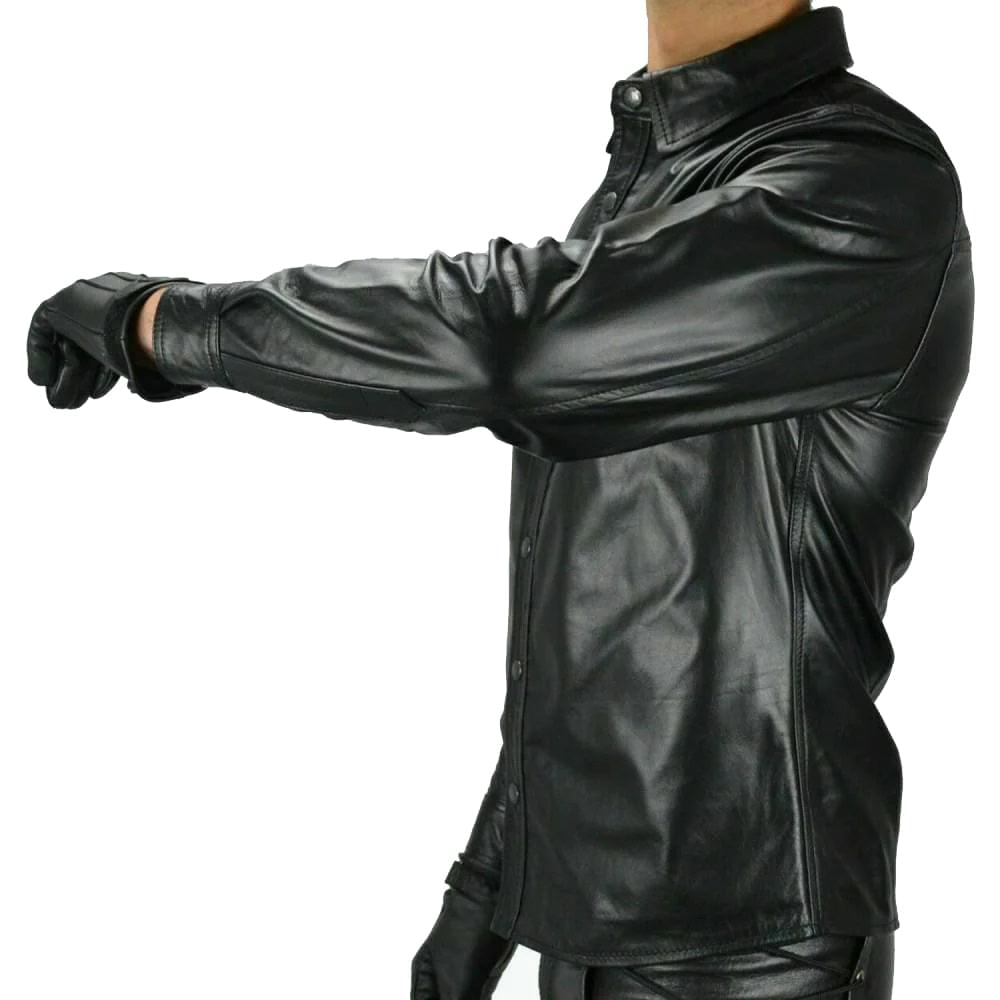 Black Leather Police Military Shirt