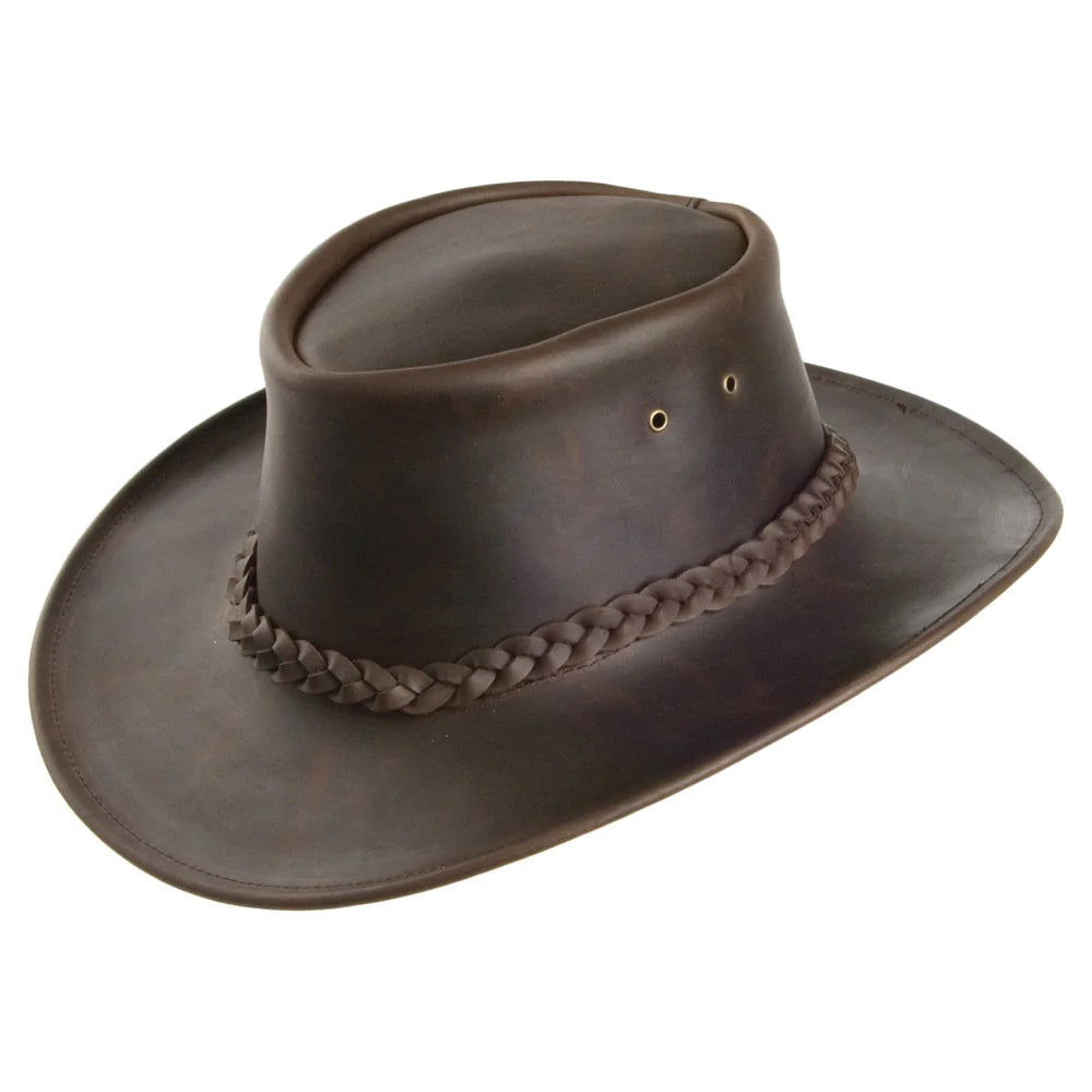 Crushable Leather Outback Hat Brown
