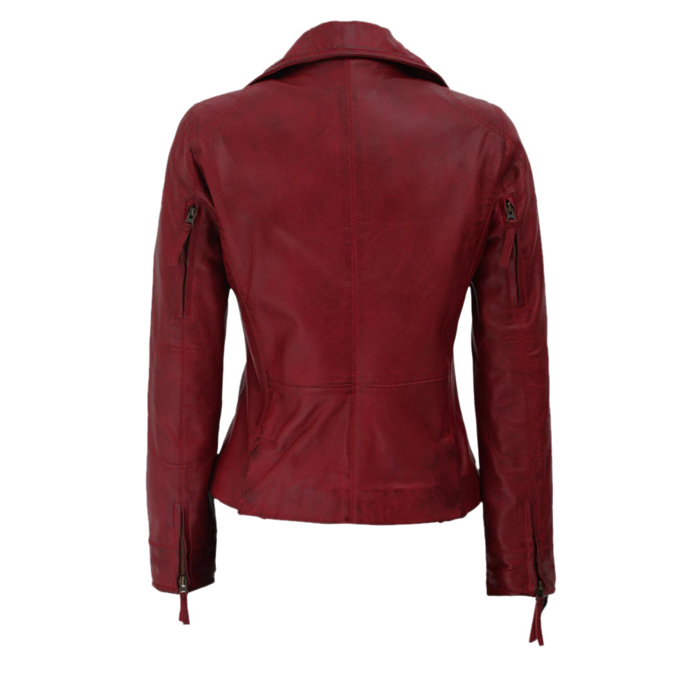 Red Asymmetrical Motorcycle Jacket