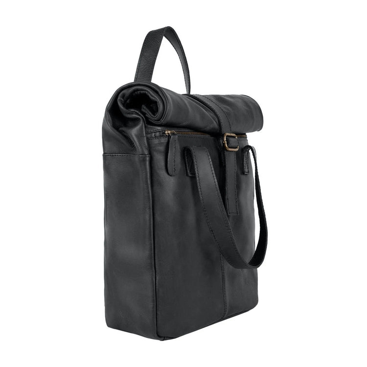 Roll Top Black Leather Bag