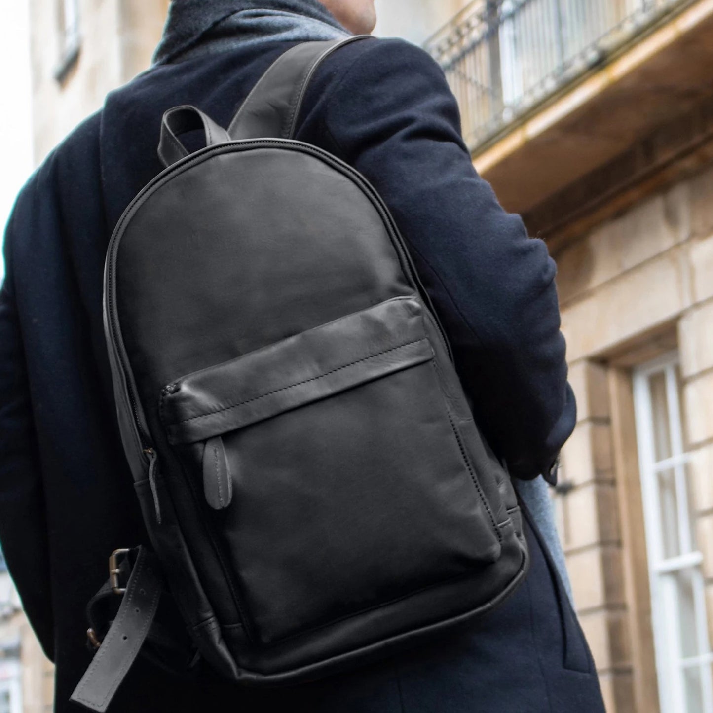 Shinny Black Leather Backpack