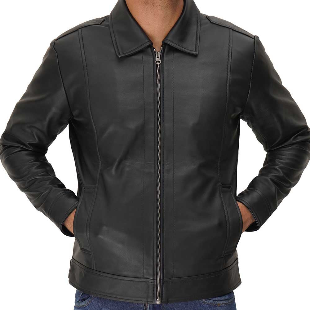Shirt Collar Leather Jacket